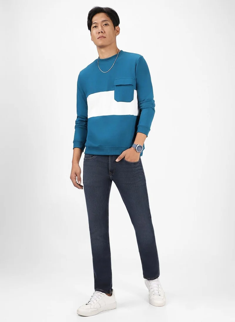Urbano Fashion  Urbano Fashion Men's Green Cotton Color Block Round Neck Sweatshirt for Men | Best Price UAE