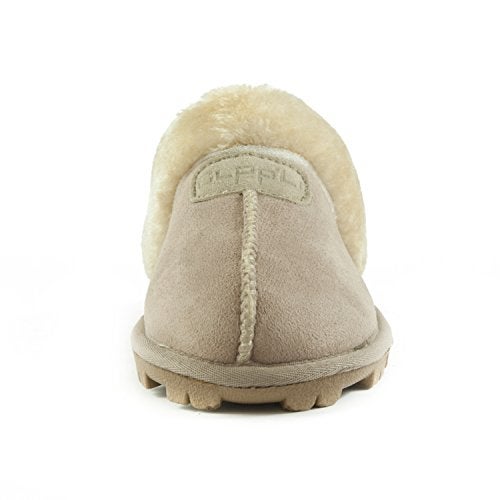 CLPP'LI Womens Slip On Faux Fur Warm Winter Mules Fluffy Suede Comfy Slippers-Beige-8 - Image 4