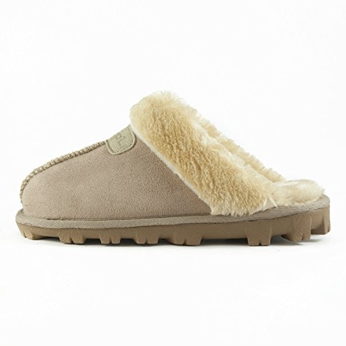 CLPP'LI Womens Slip On Faux Fur Warm Winter Mules Fluffy Suede Comfy Slippers-Beige-8 - Image 2