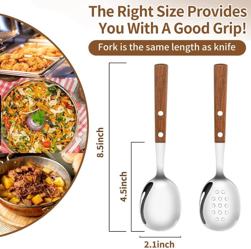 Azonee Serving Spoons Set, 4Pcs Stainless Steel Wooden Serving Utensils, 2 Serving Spoons, and 2 Slotted Spoons, 304 Stainless Steel Buffet Serving Utensils, Coffee Spoons Wood Handle Tea Spoons - Image 4