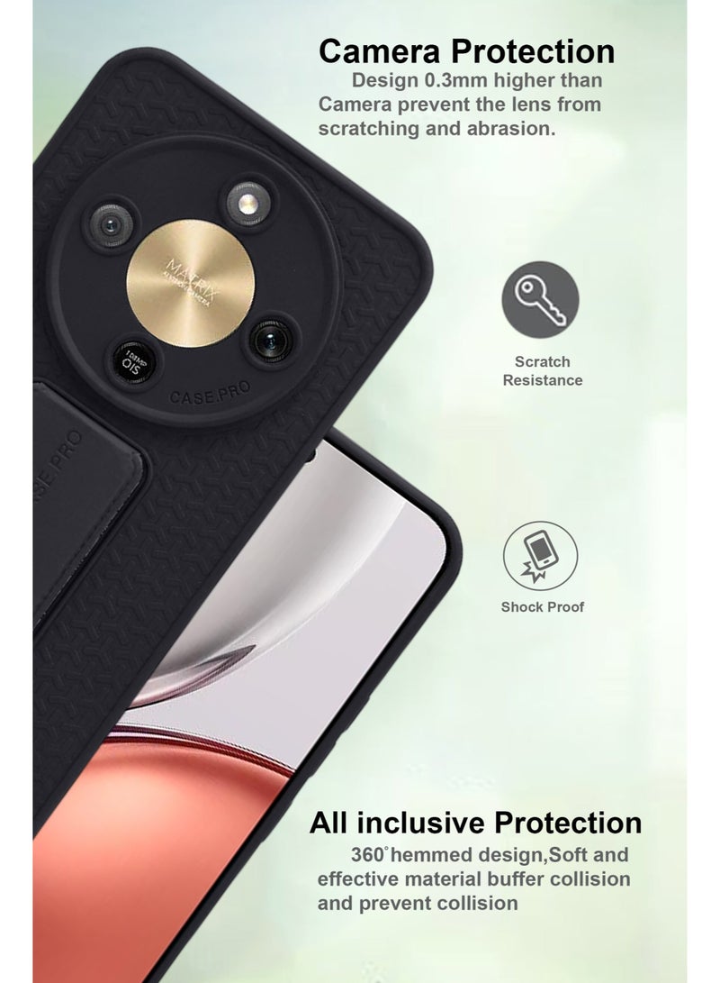 Honor X9d - Black Semi Soft Self Designed Magnetic Back Stand Case  With Foldable Kickstand & Finger Strap - Image 2