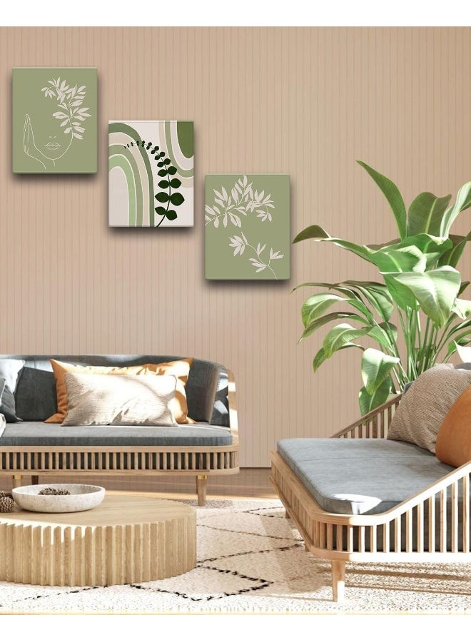 UPWOIGH Canvas Framed Wood Boho Green Wall Art - Image 3