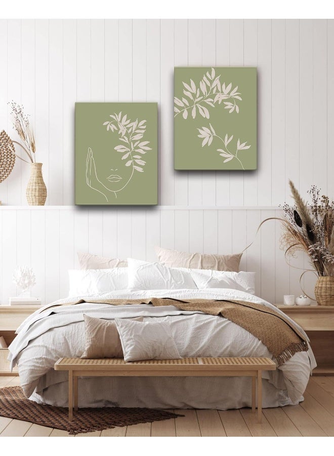 UPWOIGH Canvas Framed Wood Boho Green Wall Art - Image 5
