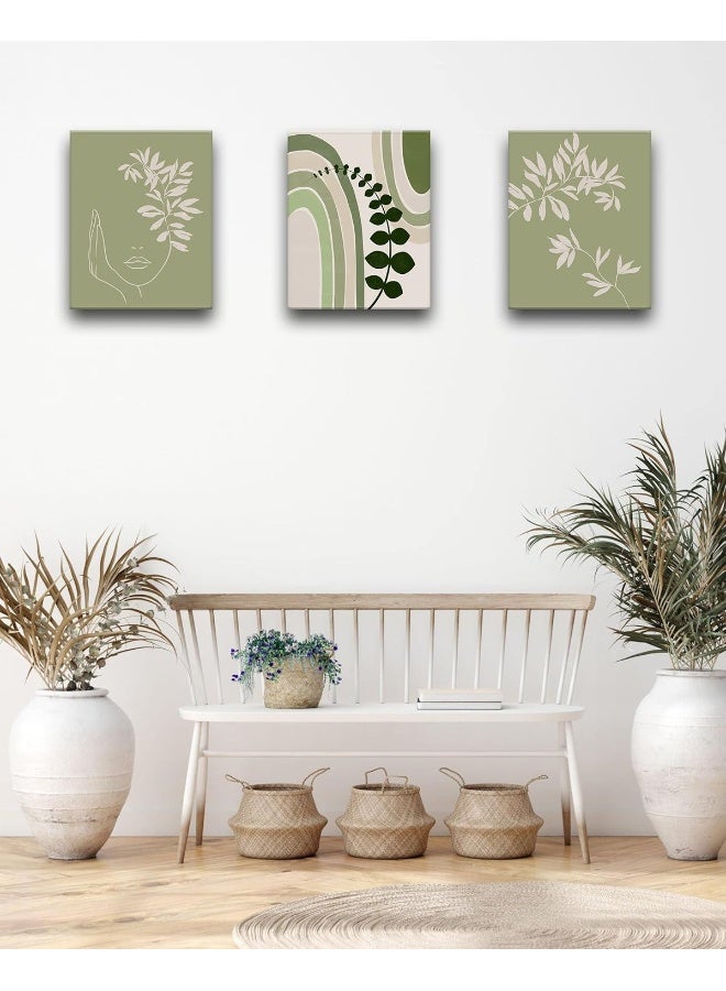 UPWOIGH Canvas Framed Wood Boho Green Wall Art - Image 4