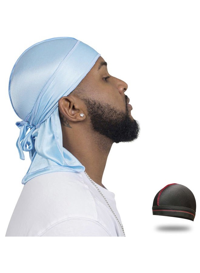 ForceWave Silky Durag for Men Wave Cap Satin Dorag for Men Women 360 Wave (SBlue) - Image 1