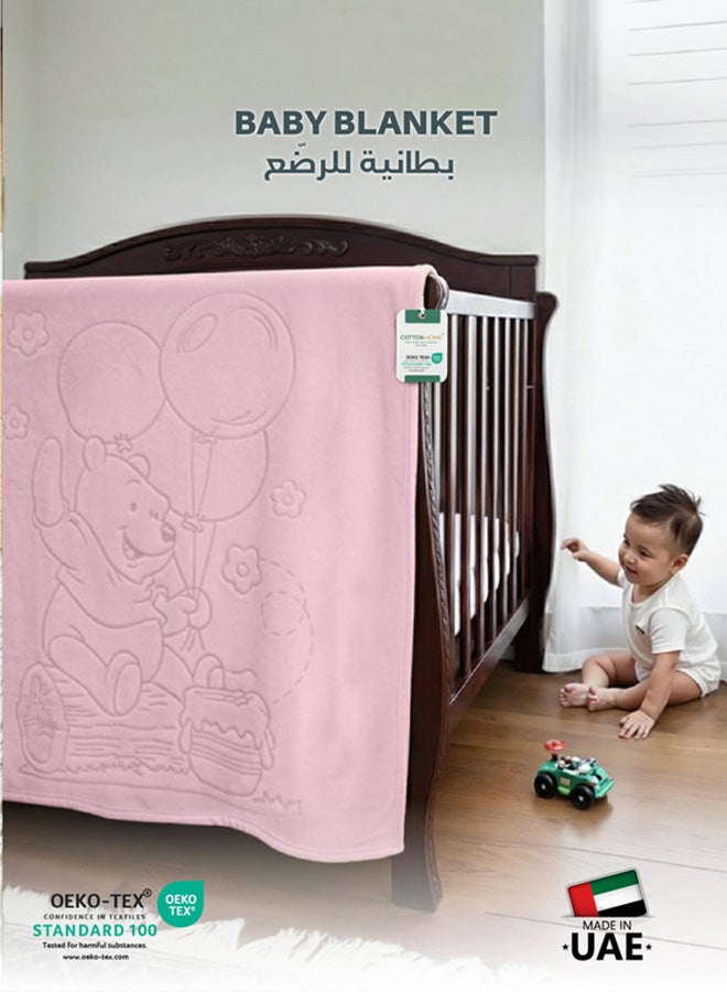 Cotton home بطانية أطفال قطنية فائقة النعومة مزخرفة - خفيفة الوزن، مريحة وطرية 140x110 سم، وردي - Image 1