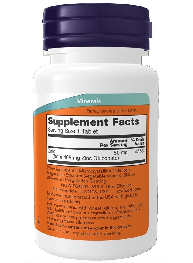 now Supplements, Zinc (Zinc Gluconate) 50 mg, Supports Enzyme Functions*, Immune Support*, 100 Tablets - Image 2