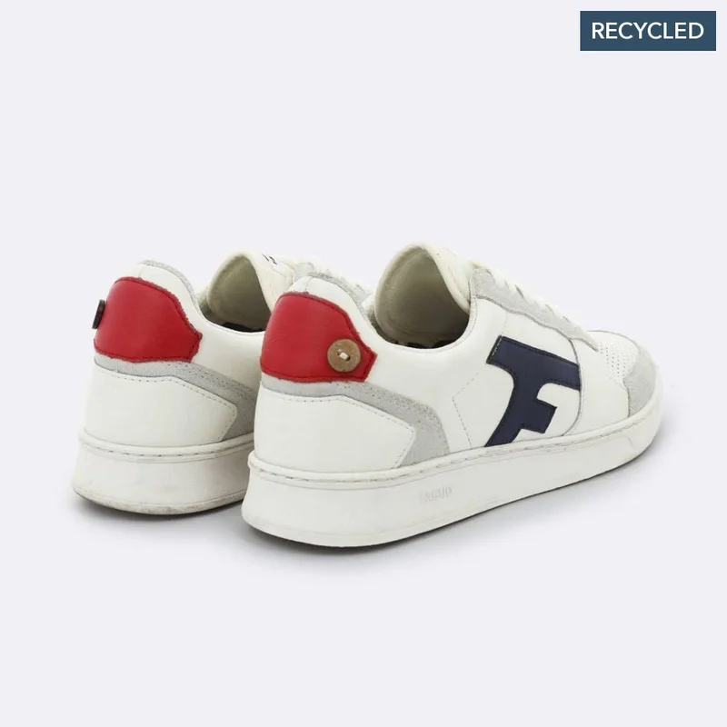 Faguo Hazel Cream & Navy Sneakers in Leather and Recycled Polyester