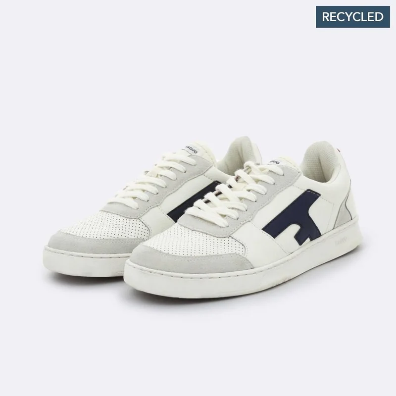 Faguo Hazel Cream & Navy Sneakers in Leather and Recycled Polyester