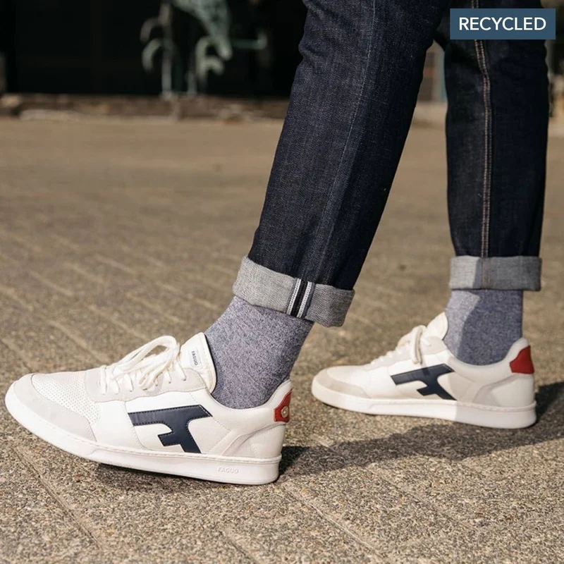 Faguo Hazel Cream & Navy Sneakers in Leather and Recycled Polyester