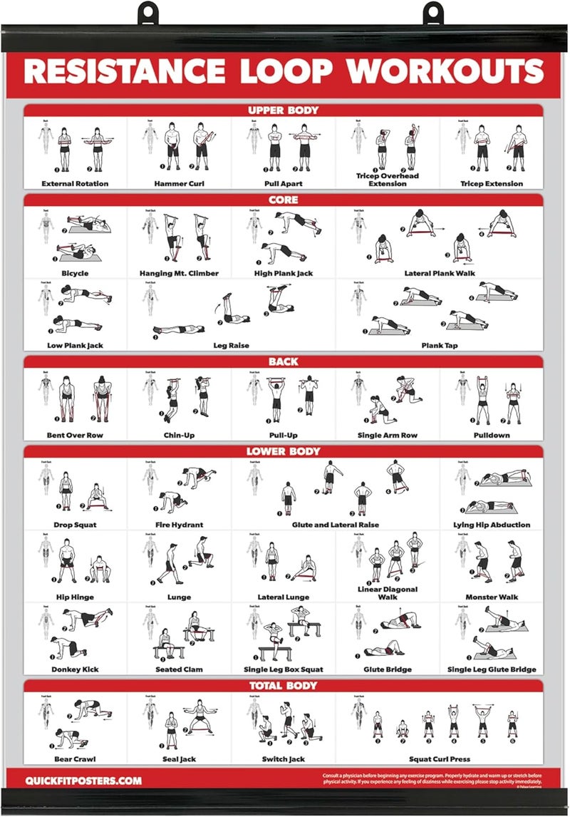 Palace Learning QUICKFIT Resistance Loop Bands Workout Poster - with Plastic Frame - Exercise Chart for Resistance Band Loops - 18" x 24" - Image 1