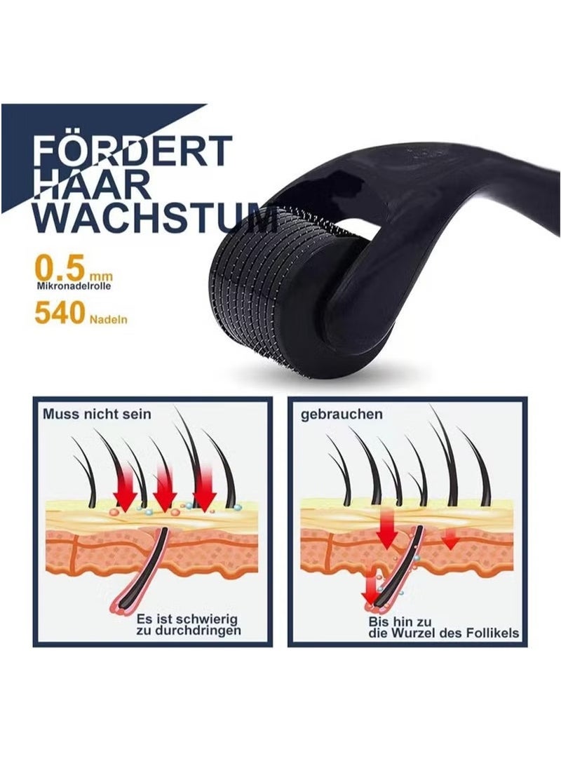 إسكدنيا Beard Roller 0.5 mm - 540 Titanium Real Needles for Ultra Beard Growth - More Beard Growth with Beard Roller Beard Roller Face Roller Derma Roller - Microneedle Tool - Image 3