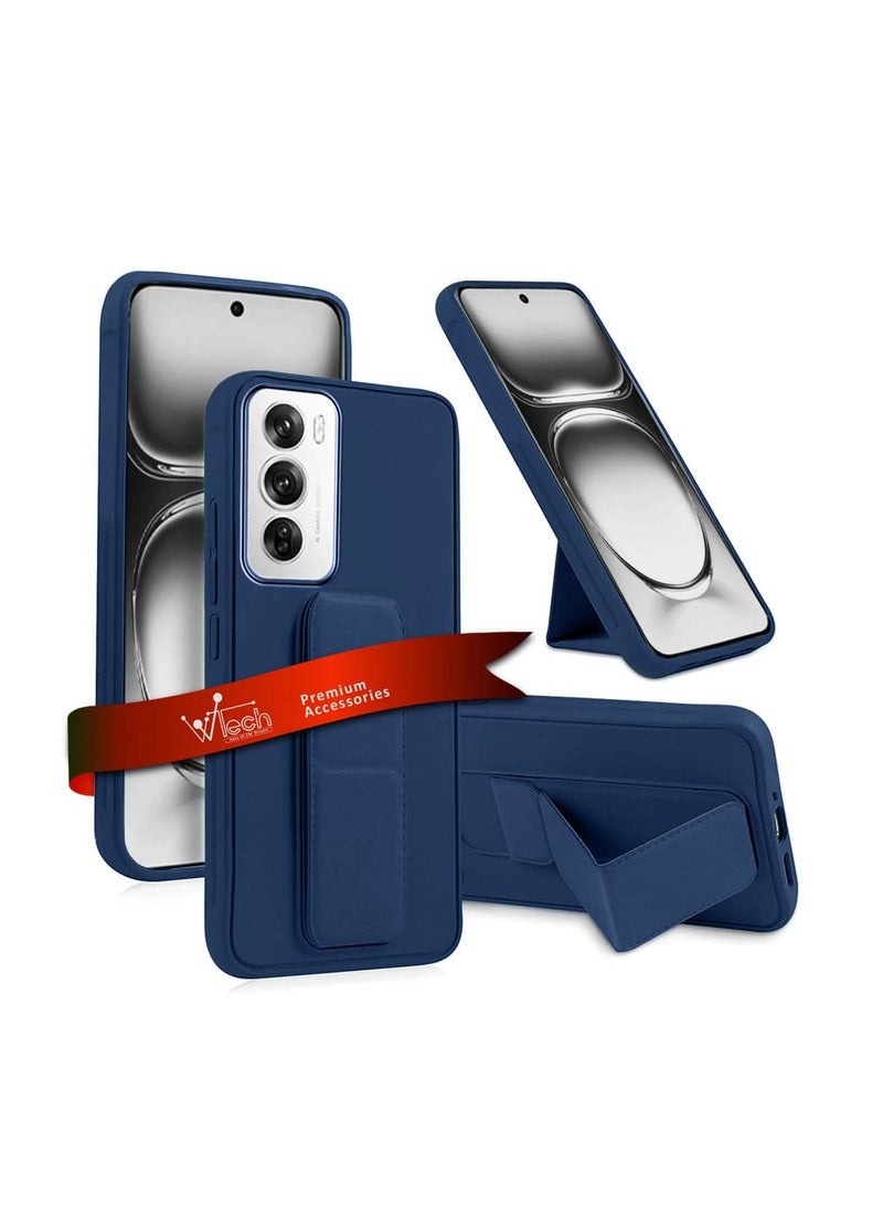 Wtech Oppo Reno12 5G 2024 Hand Grip Foldable Magnetic Kickstand Wrist Strap Finger Grip With Built-In Iron Case Cover Navy Blue - Image 1