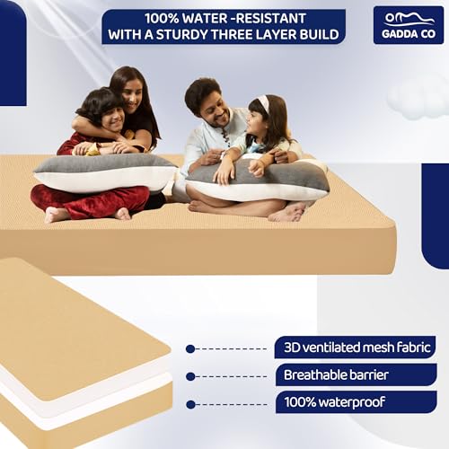GADDA CO Ultra Soft Terry Cotton Waterproof Mattress Protector for Double Bed | 75 x 48 Inch (6.25 x 4 ft) | Breathable & Hypoallergenic Fitted Style Cover | Beige | Pack of 1 - Image 4