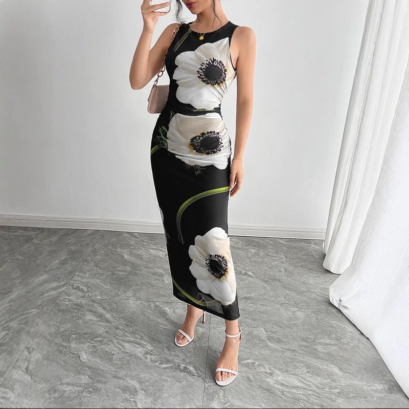 Black Printed Sleeveless Maxi Dress for Women 2026 Spring Summer - Image 1
