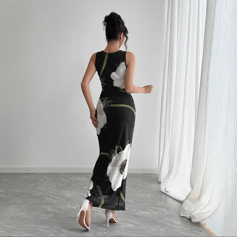 Black Printed Sleeveless Maxi Dress for Women 2026 Spring Summer - Image 2