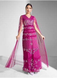 Frock and Frill Embellished Maxi Dress With Cape  - Image 1