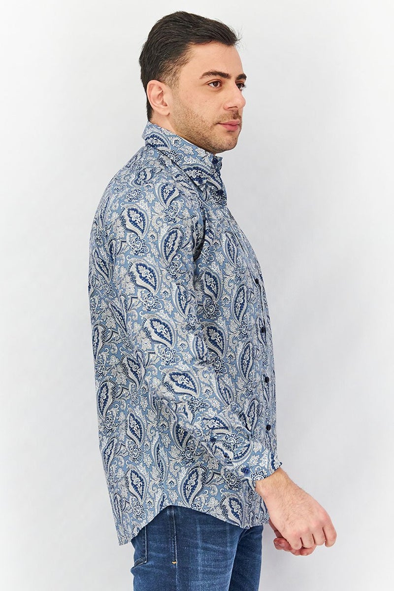 Harmont & Blaine Men Regular Fit Paisley Print Long Sleeves Casual Shirt, Blue Combo - Image 3