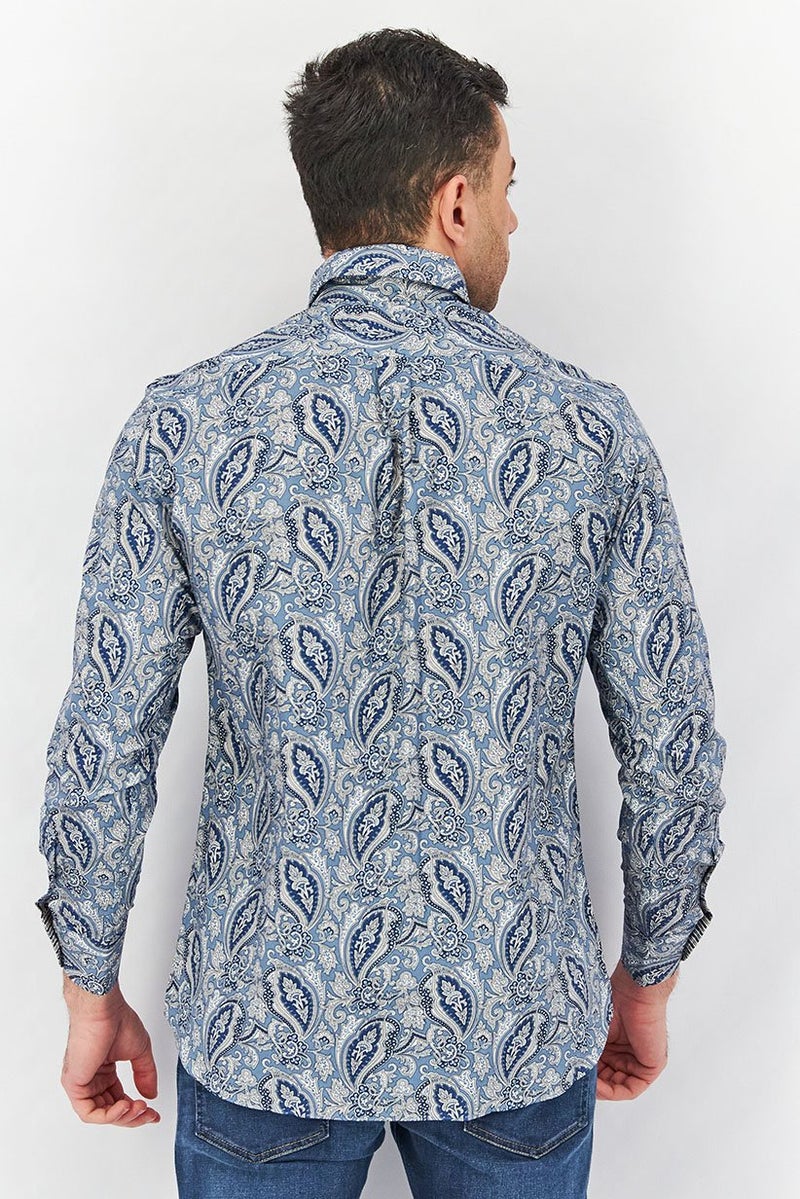 Harmont & Blaine Men Regular Fit Paisley Print Long Sleeves Casual Shirt, Blue Combo - Image 4