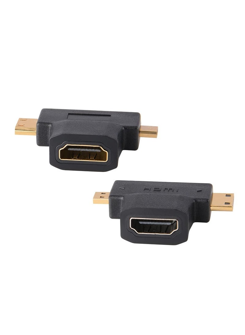 Excefore 3-in-1 HDMI to Mini/Micro HDMI Adapter, Mini/Micro HDMI Male to HDMI Female Universal T Adapter, with Gold-Plated Connector 2 Pcs, Compatible with Digital Camera Camcorder Tablet Laptop - Image 1