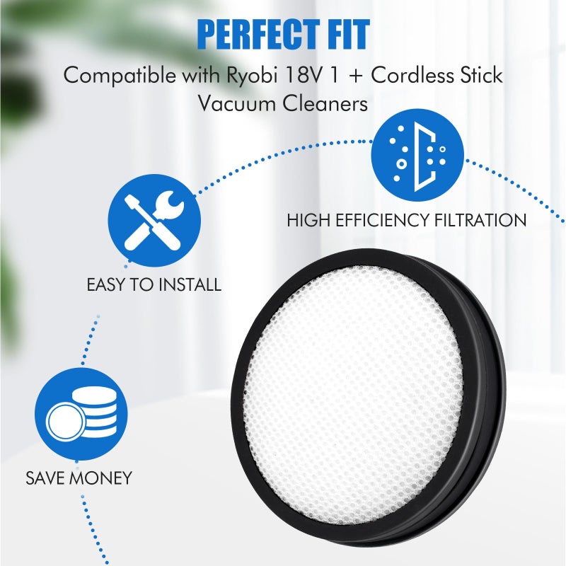 Odashen 18V ONE + Washable Filter for Ryobi 18V Cordless Stick Vacuum PCL720, PBLSV716, PBLSV717 Replacement Parts, Compare to Part A32SV720N, 3 Pack - Image 5