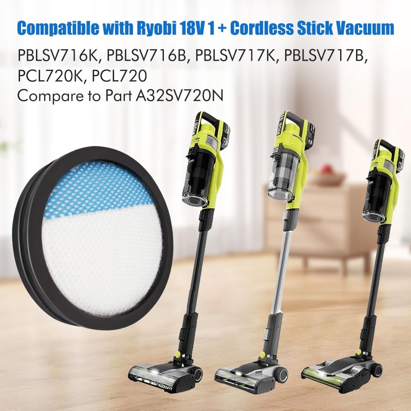 Odashen 18V ONE + Washable Filter for Ryobi 18V Cordless Stick Vacuum PCL720, PBLSV716, PBLSV717 Replacement Parts, Compare to Part A32SV720N, 3 Pack - Image 2