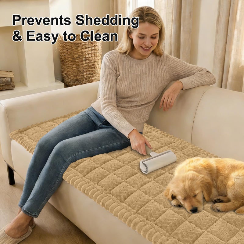 Smiry Non Slip Couch Covers for Dogs, Fuzzy Pet Couch Covers for 3 Cushion Sofa Pet Friendly, Soft Sofa Slipcovers Cushion Furniture Protector Washable (Camel, 27.6" x 88") - Image 3