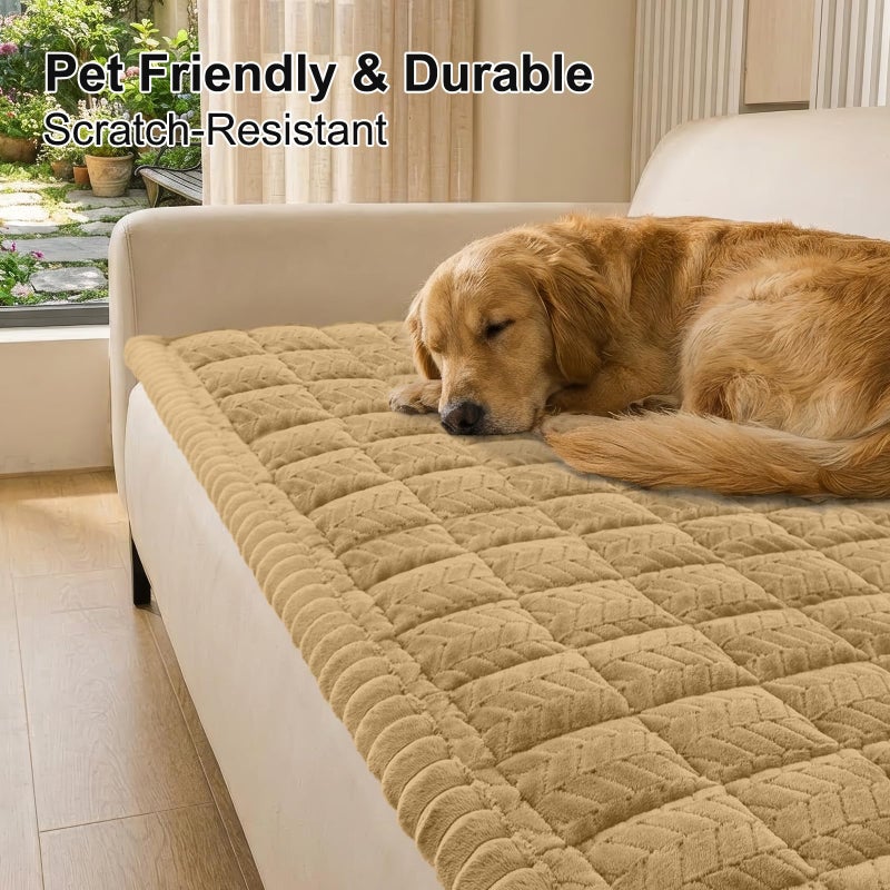 Smiry Non Slip Couch Covers for Dogs, Fuzzy Pet Couch Covers for 3 Cushion Sofa Pet Friendly, Soft Sofa Slipcovers Cushion Furniture Protector Washable (Camel, 27.6" x 88") - Image 2
