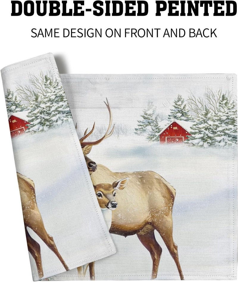 Giwawa Winter Deer Placemats Set of 4 12x18 Inch Christmas Reindeers Elk Moose Place Mat Xmas Trees Snow Wildlife Table Mats Washable Stain Resistance for Kitchen Dining Seasonal Party Decor - Image 5