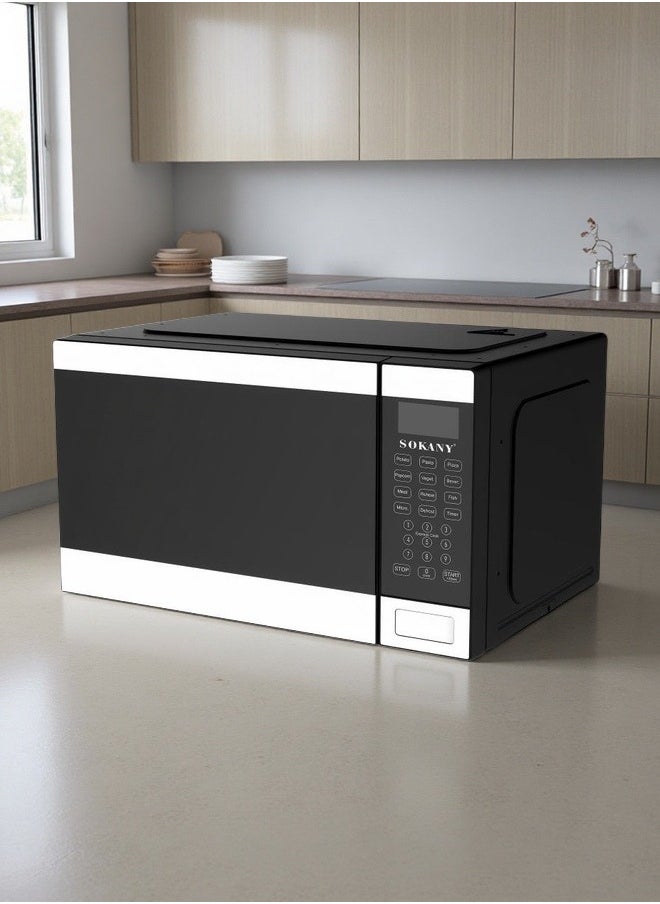 sokany - SOKANY Black And White Simple Style Multi-Function Push-Button Microwave Oven 1320W, 25L, LED Display, Easy-To-Operate Multi-Function Microwave Oven. Plug: European Standard - Image 1