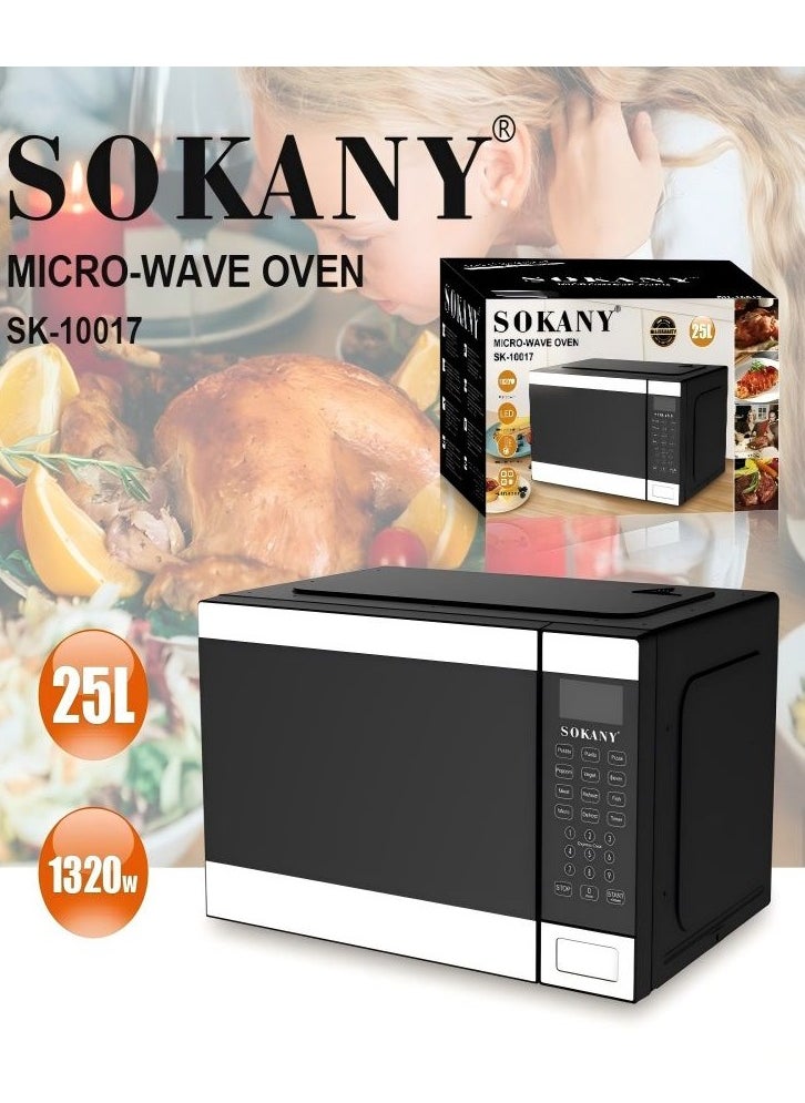 sokany - SOKANY Black And White Simple Style Multi-Function Push-Button Microwave Oven 1320W, 25L, LED Display, Easy-To-Operate Multi-Function Microwave Oven. Plug: European Standard - Image 1