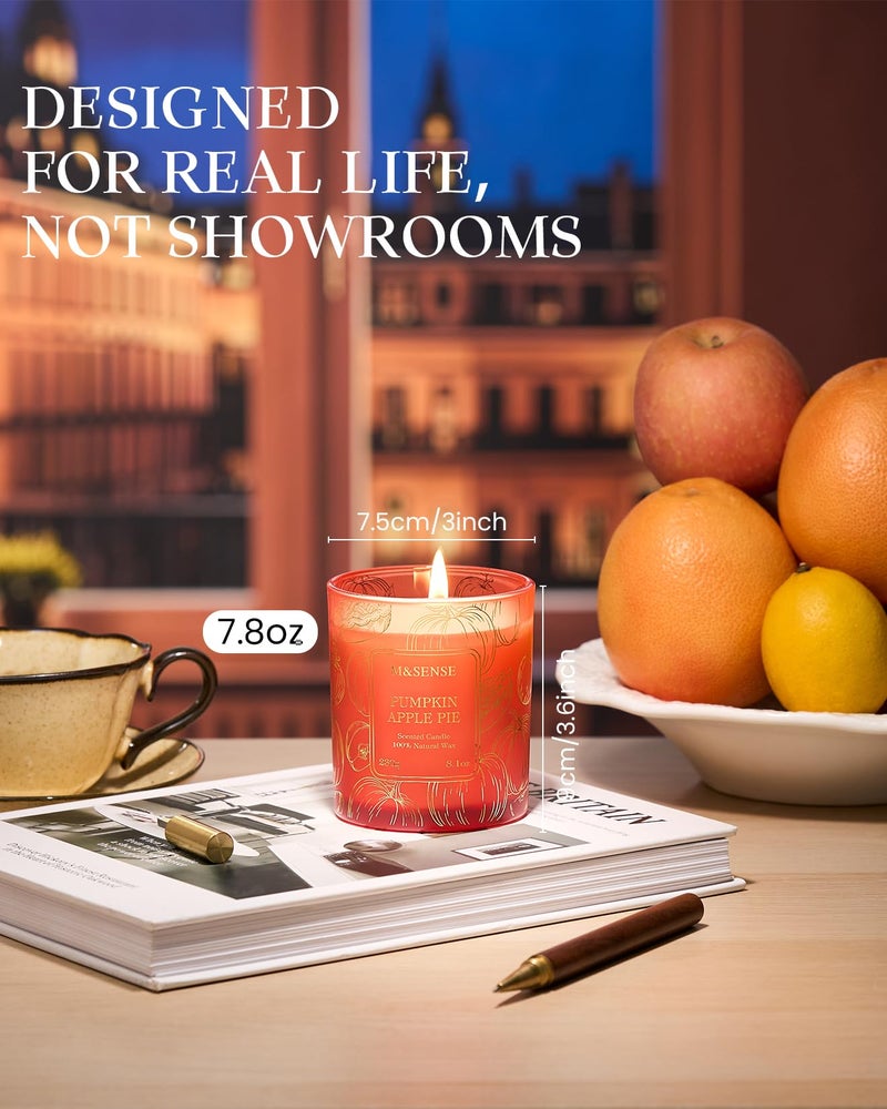 M&SENSE Pumpkin Apple Pie Scented Candles, 8.1oz 42-Hour Slow Burning Soy Candles, Cozy Fall Halloween Thanksgiving Christmas Holiday Fragrance - Image 4