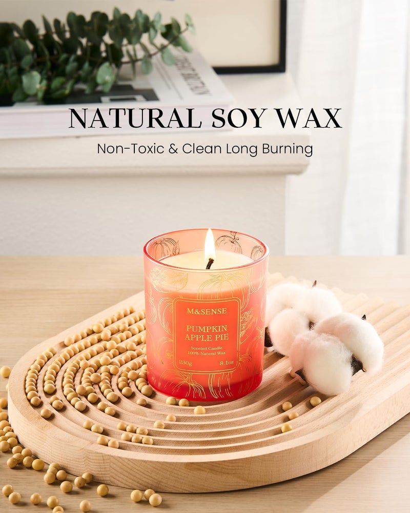 M&SENSE Pumpkin Apple Pie Scented Candles, 8.1oz 42-Hour Slow Burning Soy Candles, Cozy Fall Halloween Thanksgiving Christmas Holiday Fragrance - Image 3