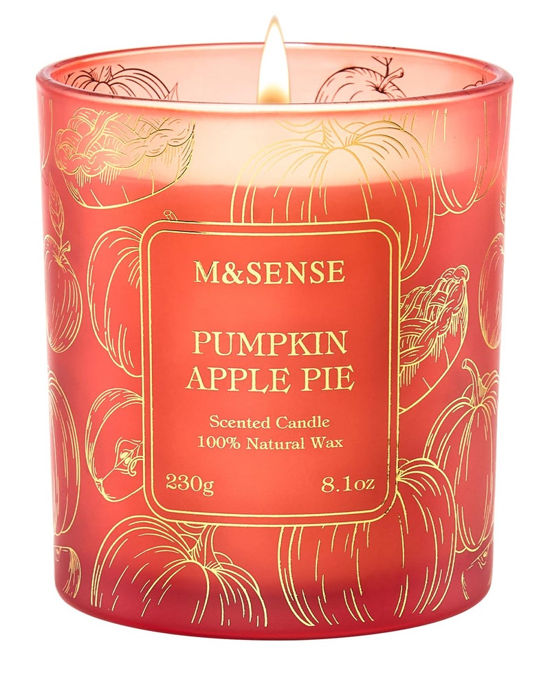 M&SENSE Pumpkin Apple Pie Scented Candles, 8.1oz 42-Hour Slow Burning Soy Candles, Cozy Fall Halloween Thanksgiving Christmas Holiday Fragrance - Image 1
