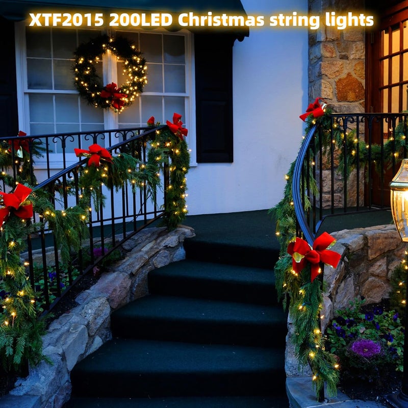 XTF2015 Christmas Lights 66FT 200 LED Battery String Lights Timer Memory Function USB and Battery Powered Waterproof String Light Easy to Carry and Install for Indoor and Outdoor Decoration Warm White - Image 2