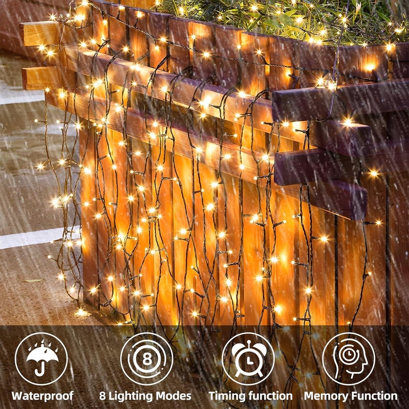 XTF2015 Christmas Lights 66FT 200 LED Battery String Lights Timer Memory Function USB and Battery Powered Waterproof String Light Easy to Carry and Install for Indoor and Outdoor Decoration Warm White - Image 4