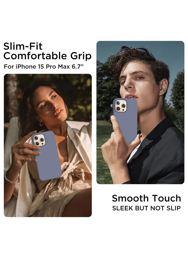 Raxoom Compatible with iPhone 15 Pro Max Case, Liquid Silicone Case, Full Body Shockproof Protective Cover Slim Thin Phone Case with [Soft Anti-Scratch Microfiber Lining], 6.7 inch-Lavender Gray - Image 2