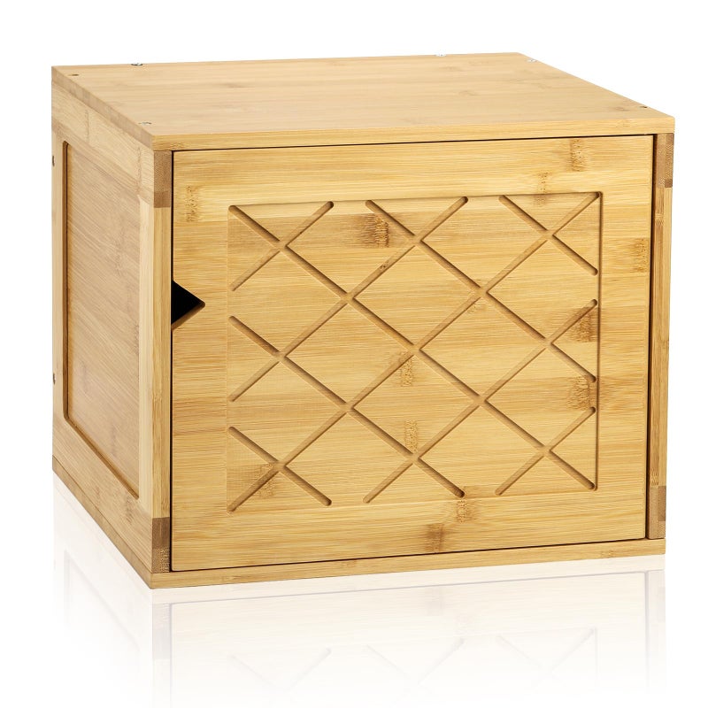 Fasmov Cube Storage Organizer Bamboo Cube Bookshelf Stackable Connect Storage Cube Cubby Organizer with Door Stackable Cubes Bin for Bedroom Home and Office