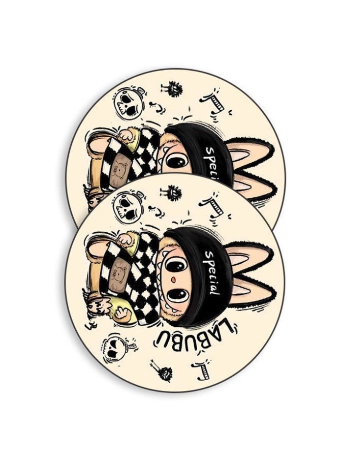 قطعتين قاعدة اكواب سيارة مانعه للانزلاق بتصميم شخصية لابوبو الكرتونية اكسسوار وزينة سيارة مميزة