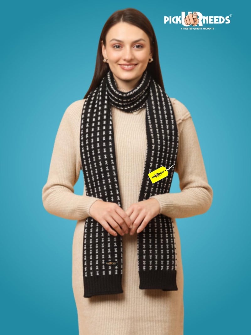 Pick Ur Needs Cozy Knitted Winter Muffler Lightweight Woolen Scarf for Girls & Women's Outdoor Use (Black) - Image 2