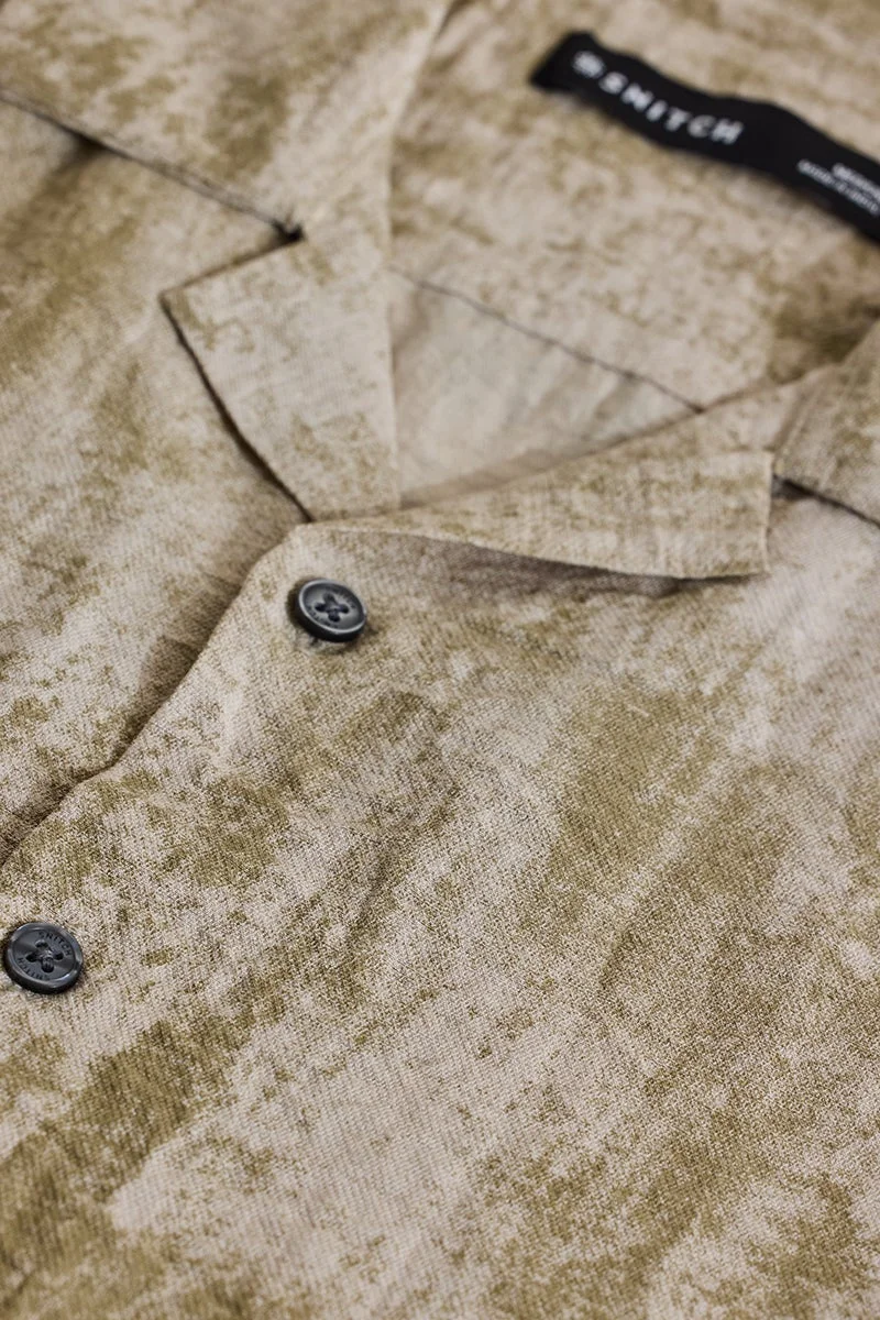 سنيتش Muted Olive Abstract Half Sleeve Boxy Shirt
