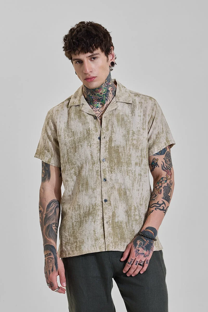 سنيتش Muted Olive Abstract Half Sleeve Boxy Shirt