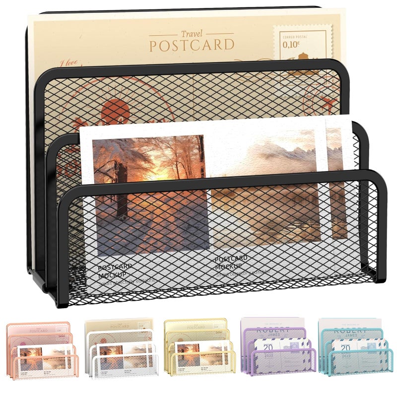 SUPEASY Mail Organizer for Desk, Mesh Metal Mail Holder Countertop with 3-Slot, Letter Sorter File Holder, Office Envelope Organizer for Mails (Black) - Image 1