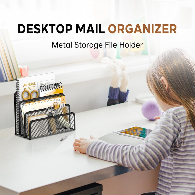 SUPEASY Mail Organizer for Desk, Mesh Metal Mail Holder Countertop with 3-Slot, Letter Sorter File Holder, Office Envelope Organizer for Mails (Black) - Image 4
