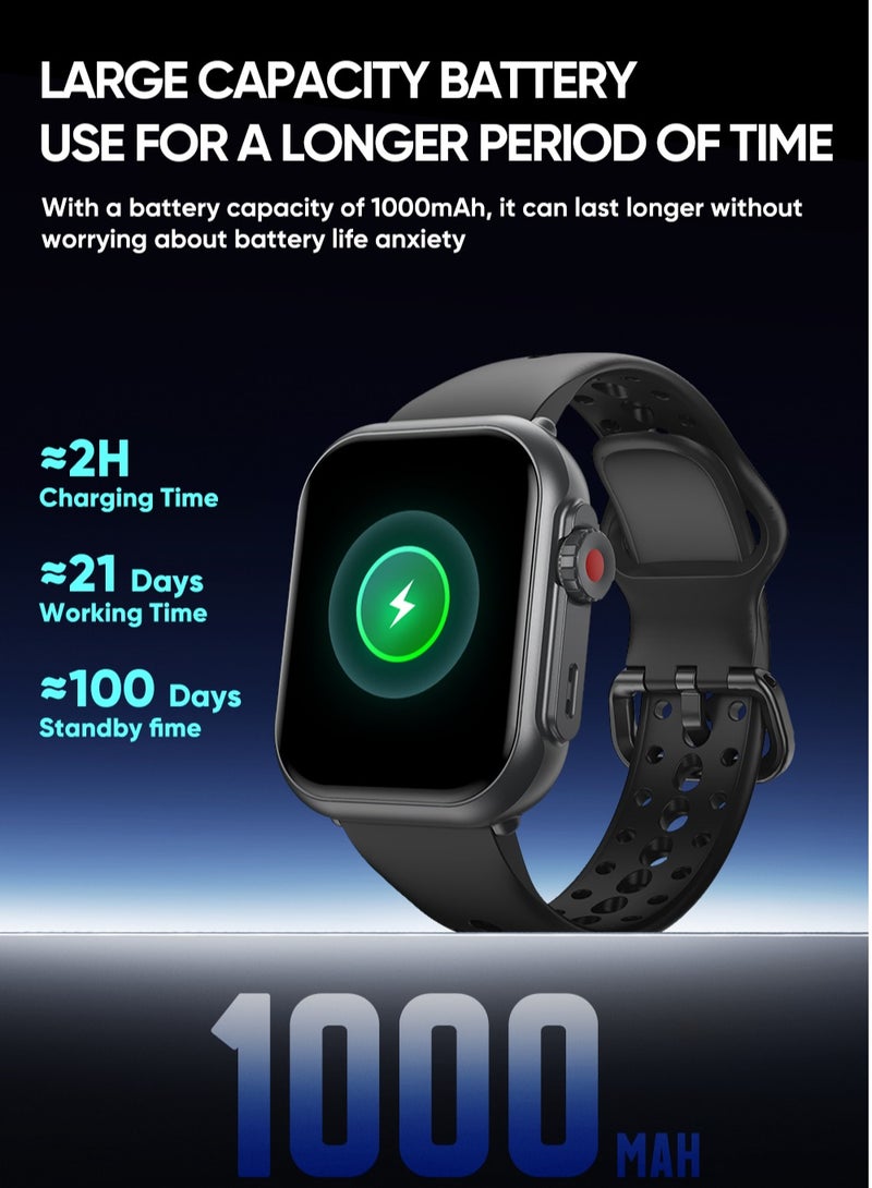 Smart Watch for Men Women, 1000mAh Battery 100-Day Standby Time, 1.85" HD Screen Fitness Tracker, 110+ Sport Modes, IP68 Waterproof, Heart Rate/Sleep Monitor, Fitness Watch for Android/iOS