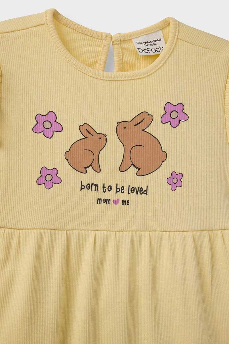 DeFacto Yellow BabyGirl Baby Girl Newborn Printed Ribbed Camisole Jumpsuit Casual - Image 2