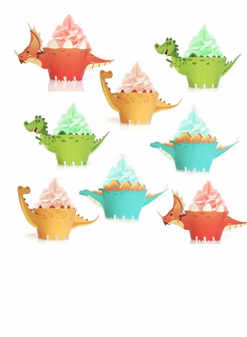 SYOSI 48 Pieces Dinosaur Cupcake Wrappers Toppers Safari Jungle Animal Theme Birthday Party Little Dino Cupcake Decorations for Boys Kids Dinosaur Themed Birthday Party Jurassic World Party Supplies - Image 1