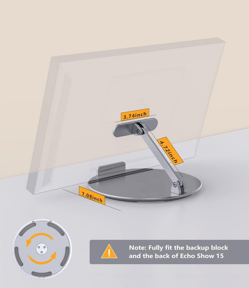 Laivli حامل ألومنيومي لجهاز Echo Show 15 من – قابل للدوران والميل، حامل قابل للطي مع قاعدة دوارة بزاوية 360 درجة - Image 3
