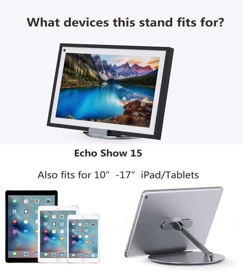 Laivli حامل ألومنيومي لجهاز Echo Show 15 من – قابل للدوران والميل، حامل قابل للطي مع قاعدة دوارة بزاوية 360 درجة - Image 5