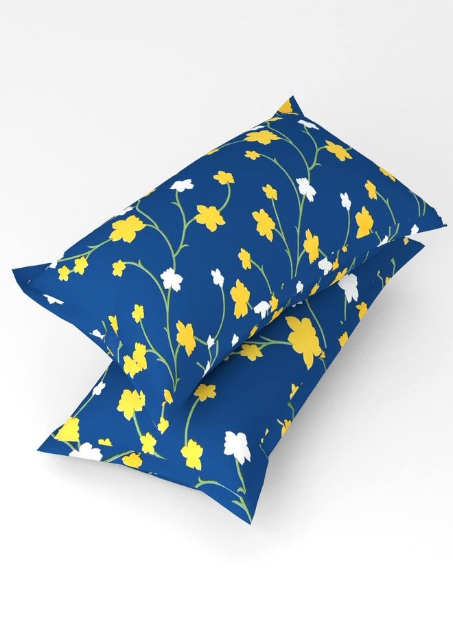 BSB HOME Floral Printed Glace Cotton 180 Tc with 200 GSM 3 Piece Bedding Set 1 Double Bedsheet 2 Pillow Covers Bedsheet Size-90 x 90 Inches Pillow Cover Size-17 x 27 Inches - Blue and Yellow - Image 2